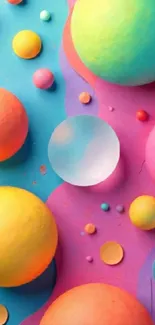 Colorful 3D spheres on a vibrant abstract background.