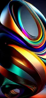 Vibrant 3D abstract art with colorful swirls on a black background.