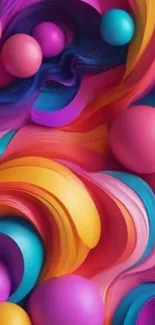 Colorful abstract 3D spheres and swirls wallpaper.
