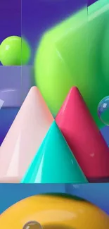 Colorful abstract 3D wallpaper with geometric shapes.