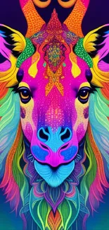 Colorful abstract animal art wallpaper featuring a horned creature.