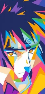 Vibrant colorful abstract anime art wallpaper with a blue background.