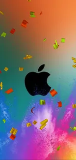 Abstract mobile wallpaper with colorful design and Apple logo.