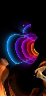 Colorful abstract Apple logo wallpaper with vibrant hues on black background.