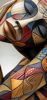 Vibrant abstract geometric art portrait with colorful patterns.