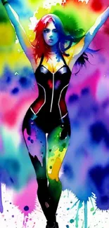 Vibrant abstract art wallpaper featuring a colorful female silhouette.