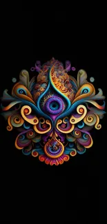 Intricate colorful abstract art on black background wallpaper.