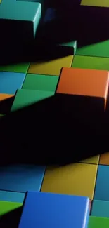 Colorful abstract blocks with geometric patterns.
