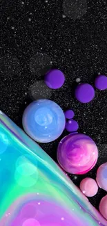 Colorful abstract bubble wallpaper design with dark background.