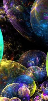 Colorful abstract bubbles digital wallpaper with vibrant blue and green hues.