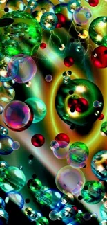 Colorful abstract bubbles mobile wallpaper with vibrant green and red hues.