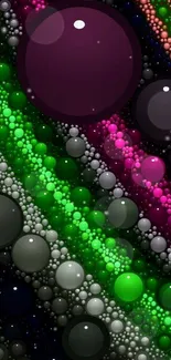 Colorful abstract bubbles with green hues and dynamic circular patterns.