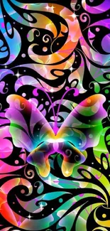 Colorful abstract butterfly wallpaper with swirls and vibrant hues.