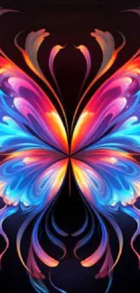 Abstract vibrant butterfly wallpaper with neon colors.