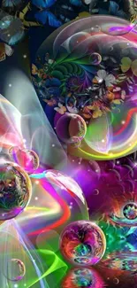 Colorful abstract butterfly art with vibrant bubbles.