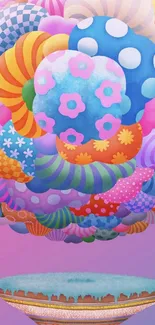 Colorful abstract candy clouds on a pink background.