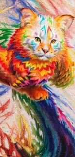 Colorful abstract cat art with dynamic design.