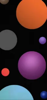 Colorful abstract circles on black background wallpaper.