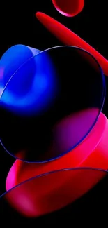 Vibrant mobile wallpaper with abstract red and blue circles on a black background.