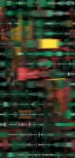 Colorful abstract digital wallpaper with dynamic green, red, and yellow hues.