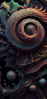 Abstract dragon-themed wallpaper with vibrant swirling colors.