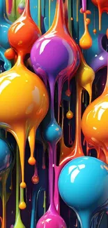 Vibrant abstract art with colorful dripping paint bubbles.