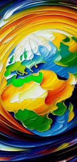 Vibrant abstract artwork featuring Earth in swirling colors.