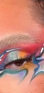 Close-up of colorful abstract eye makeup art