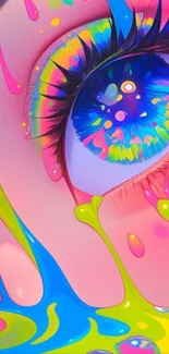 Colorful abstract eye with neon splashes.