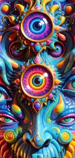 Vibrant abstract wallpaper with multi-eyed design.