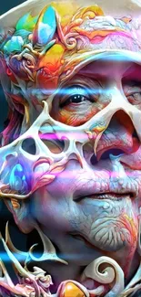 Vivid and surreal artwork of an abstract face with colorful details.