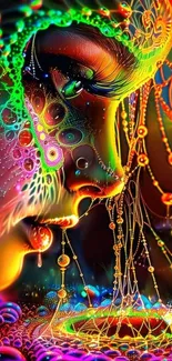 Colorful abstract face art with psychedelic design.