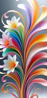 Abstract floral wallpaper with colorful petals and flowers.