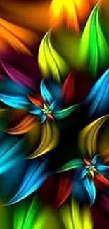 Vibrant abstract floral wallpaper with multicolored petals.