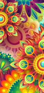 Vibrant abstract floral wallpaper design.