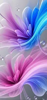 Abstract pink and blue flower design wallpaper.