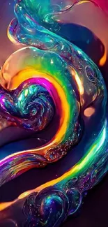 Colorful abstract fluid art wallpaper with rainbow swirls.