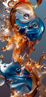 Abstract fluid design with blue and gold colors.