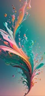 Vibrant abstract fluid art wallpaper with colorful sweeping design.