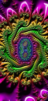 A vibrant fractal pattern with swirling, colorful designs for mobile wallpaper.