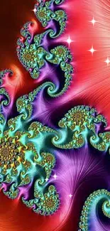 Vibrant abstract fractal art with colorful swirling patterns in rich hues.