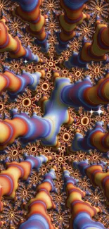 Colorful fractal wallpaper with spirals in orange, blue, and yellow hues.