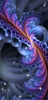 Abstract purple and blue fractal art wallpaper for mobile screen.