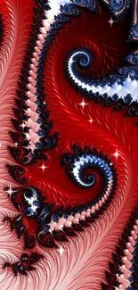 Abstract fractal wallpaper with red swirling patterns.