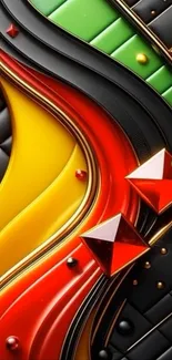 Colorful abstract geometric wallpaper with flowing lines and vibrant shapes.