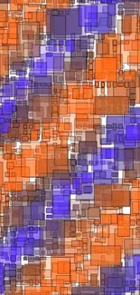 Abstract geometric wallpaper in orange and purple hues with interlocking shapes.