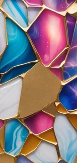 Colorful abstract geometric wallpaper with gold and vibrant hues.