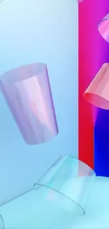 Abstract glass shapes with colorful gradient background.