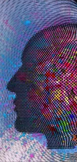 Colorful abstract head silhouette with vibrant patterns.