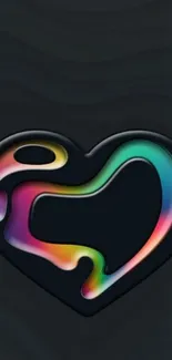 Colorful abstract heart on black background for mobile wallpaper.